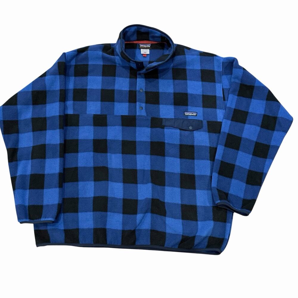 Patagonia Synchilla Pullover Men XXL Blue Black Buffalo Plaid Check Snap-T 25580
